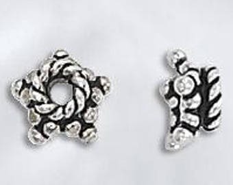 BEAD CAP Bali Sterling Silver Spacer Star Flower Antiqued 2 or 10 Pieces #114