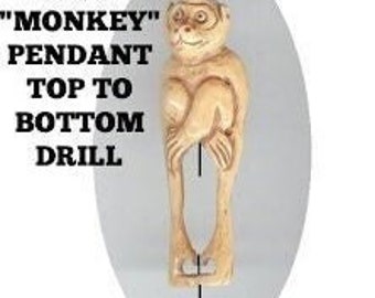 Monkey PENDANT BONE  Monkey On A Pole Woman or Man Antiqued. Large hole #2