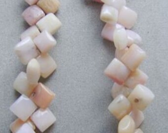 CHALCEDONY BEADS 10mm PINK & Beige Diamond Flat Top Quality Half Strand Sale l-hI