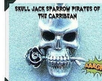 Skull Silver Pewter Captain Jack Sparrow Caribbean Dia de Muertos Pirate  Rose LOC A