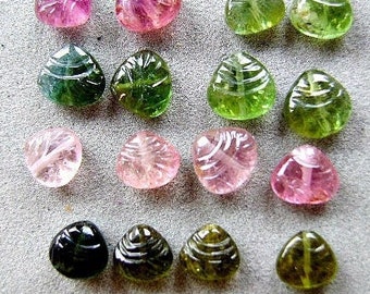 TOURMALINE CARVED  BRIOLETTE Beads Matched Pairs Quality Pink Green Gemstone hi end