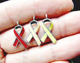 Awareness Ribbon PEWTER  Cancer Armed Forces Prayer AFFLICTION Red Yellow  or Peach Charm Pendant Hospital Mom