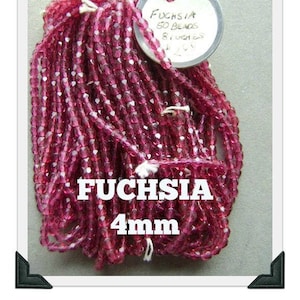 CUENTAS CHECCAS 4 mm FACETADAS &quot;Fucsia&quot; Cristal Redondas 50 cuentas Pulidas al Fuego #8