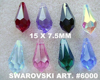 Vintage BEADS SWAROVSKI 15 x 7.5mm Bling Briolette Teardrop 2 Or 10 Pieces top drill faceted Color Choice Goth Austrian