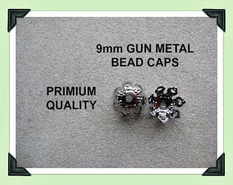 Bead Caps BLACK Oxide ANTIQUED SILVER 9mm Floral Quality 24 Pieces Prongs Detailed Metal