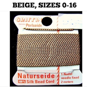 Griffin Silk Beading Cord: Beige Brown with Needle, 2 Meter