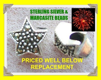 BEAD STAR STERLING Marcasite Silver Goth Celestial Moon Pendant