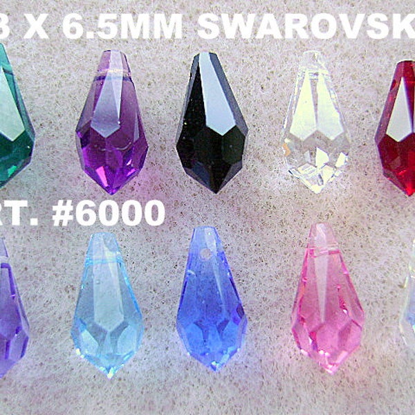 Vintage Crystal BEADS SWAROVSKI 13 x 6.5mm,Article 6000 10 Pieces VINTAGE Briolette Teardrop top drill faceted Choice Goth Austrian