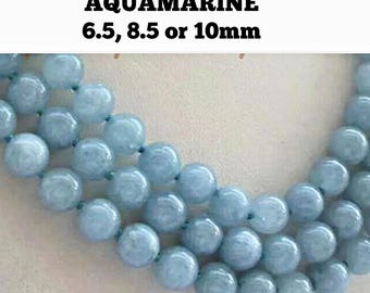 BEADS AQUAMARINE  10mm Gemstone Strand Smooth gm3