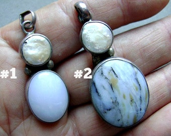 PENDANT CHALCEDONY And PEARL Sterling Silver  Creamy White or Dendritic  y-pen