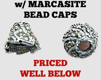 Bead Cap STERLING SILVER MARCASITE Cone 2 Pieces Goth Bling Thai
