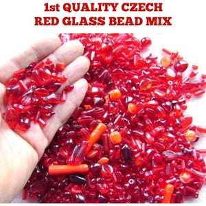 Beads Czech Red Mix 1/4 or 1 POUND 500 Grams shapes hearts tubes drops half kilo