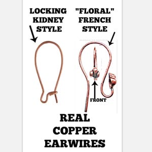 EARWIRES GENUINE COPPER Large Kidney or Floral Shape