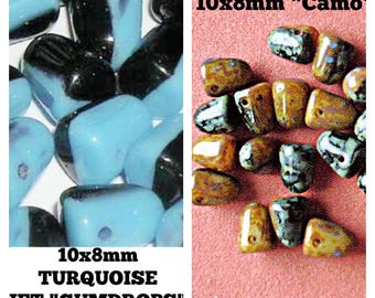 Gomitas de cristal de 7 x 10 mm color turquesa azabache o "CAMO" checo