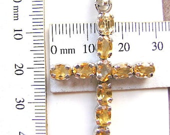 CITRINE CROSS Sterling Silver LARGE Religious Gothic Bail Yello Citrone  Quartz Cab Cabochon