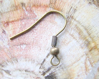 BRASS EAR WIRES French Ball & Coil 5 or 25 Pair