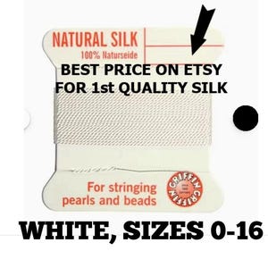 SILK Thread White Griffin Needle Choose Size 2 Meter SIZE 0 To 16 Quality Cord Pearl String German