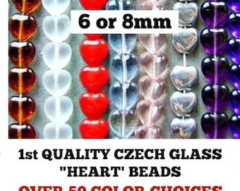 Beads CZECH HEARTS 6 or 8mm Glass Quality Love Baby