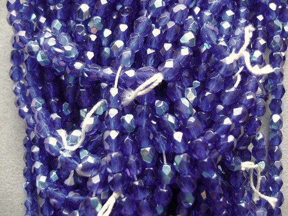 Firepolish 4mm Czech Glass Beads PURPLE-BLUE AB (Strand of 50)
