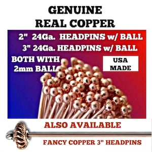 Headpins Copper w/Ball Shiny 24 Gauge 3 Inch Findings Wire Wrap Earring