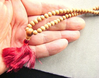 Mala BEAD Sandalwood Prayer 108 Beads Tassel Brown Ethnic Prayer Hindus Buddhists Fragrant Meditation