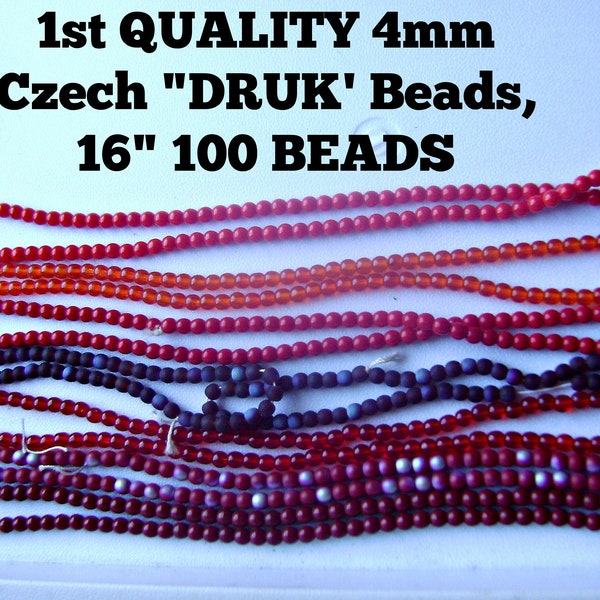 BEADS CZECH 4mm SMOOTH Round Beads "Drucks" 16 Inch 100 beads lf bx