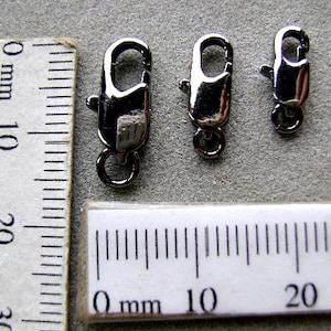 Clasp BLACK Lobster ANTIQUED SILVER  Choice 10 mm 12mm 14mm