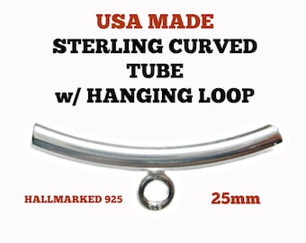 BEAD TUBE w/ Hanging Loop Sterling Silver Curved Noodle Loc Tube bx