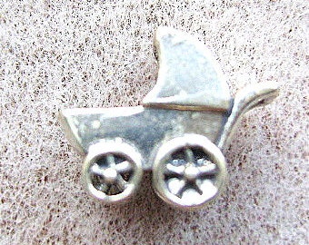 STERLING SILVER CHARM Baby Stroller Buggy Pram Newborn Infant Mother Shower