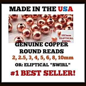 Copper Beads: USA Made Shiny Round or Swirl, Jewelry Supplies