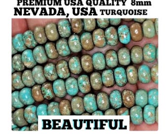 Turquoise Beads: USA 8mm Roundels Southwestern Style Nevada