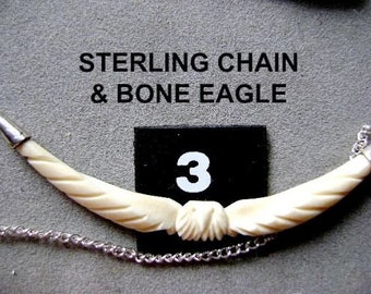 Eagle NECKLACE BONE Vintage STERLING Silver Chain 16"