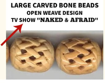 BEAD Bone "Naked & Afraid"  Open Weave Woman or Man Antiqued. Large hole