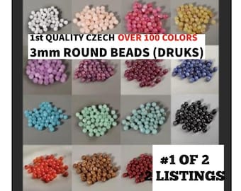 Round Beads 3mm Czech Glass Smooth Druks, 16 Inch Strand or Loose