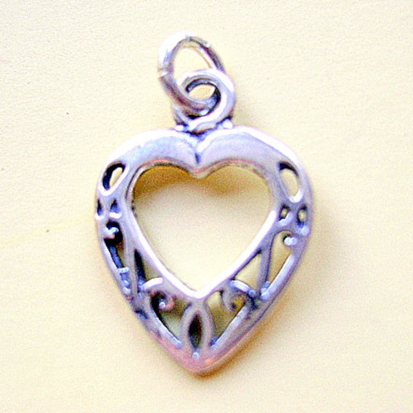 CHARM HEART Sterling Silver Open Love Filigree Celtic Sweetheart Earring Pendant Toggle Lanyard