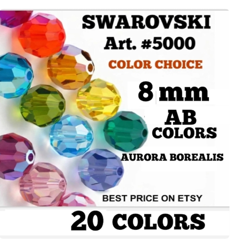 Ab Color BEADS SWAROVSKI 8mm #5000 Faceted Round AB Colors Choice 2 or 10 Pieces ...