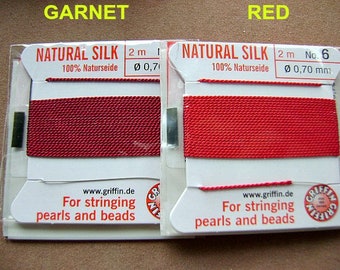 SILK Thread Garnet Or RED Griffin Needle Choose Size 2 Meter Quality Pearl String German