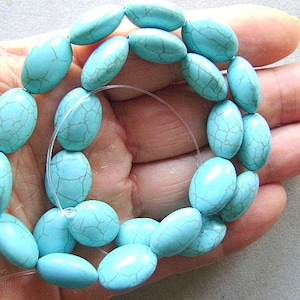 Perlen Türkis Howlite Große Fokal Oval Perlenstrang Südwestern Black Matrix