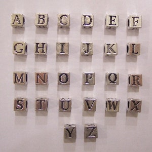 Cuentas ALFABETO PLATA DE LEY Collage 5,5 mm 1 pieza Cubo Cuadrado Letras Números Símbolos Agujero grande Pendiente Collar lg cubo