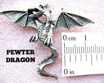 PENDANT Dragon G.O.T Pewter Silver Or Gold Winged Goth Mystical Occult Sorcery Flying Wiccan CZ1