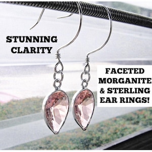 Teardrop Morganite Earrings, Sterling Silver Earwires