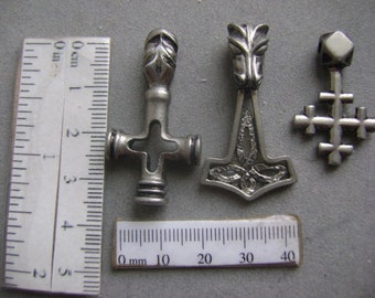 3 PEWTER FANCY CROSSES Cross top Drilled