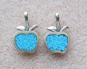 Charm APPLE Sterling Silver Turquoise INLAY 1 Piece  Fruit