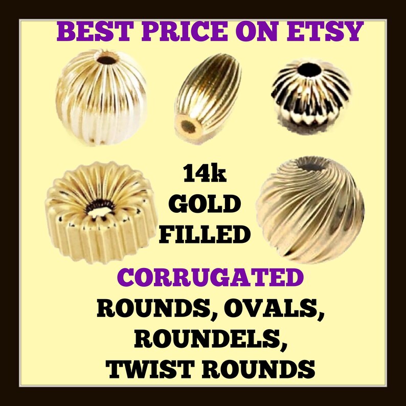 14k Gold Filled Corrugated Round Beads: Shiny Yellow Twisted Rondels - Etsy