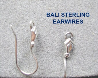 EAR WIRE FRENCH Sterling Silver Bali .925 Shepherd Hook 1 Pair Fancy With backs Loc-c