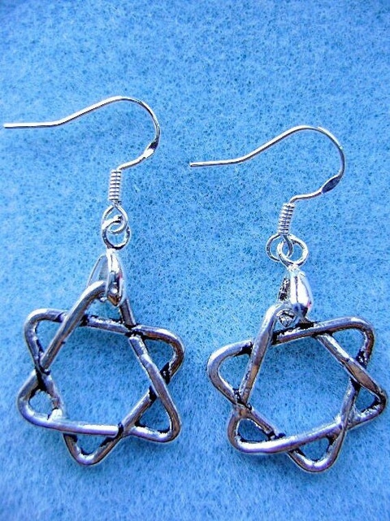 EARRINGS STERLING Silver Star of David 6 Point Sta