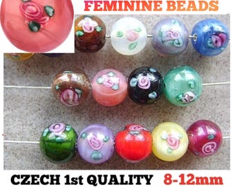 Czech Lampwork Glass Flower Beads: Pink, Emerald, Brown, more (8-12mm)
