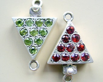 Clasp STERLING SILVER GARNET Box Clasp Closure Gemstone Triangle,Cabochon,2 Sided Now 25 % off