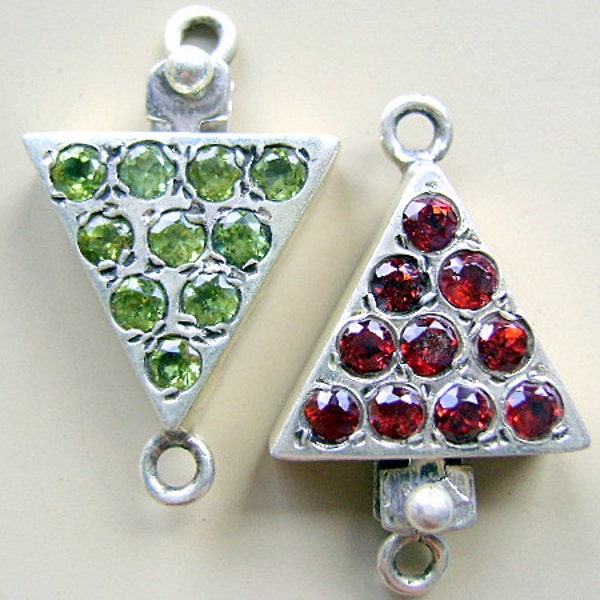 Clasp STERLING SILVER GARNET Box Clasp Closure Gemstone Triangle,Cabochon,2 Sided Now 25 % off