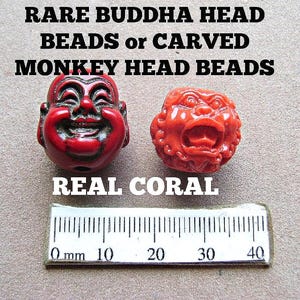 CORAL BEADS RARE Buddha or Monkey Head Red Rare Large Gem Bx 2